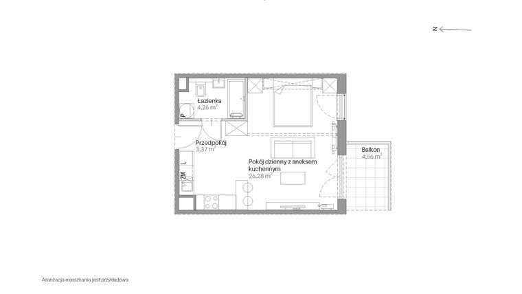 Rzut - Mieszkanie na sprzedaż 1 pokój o powierzchni 33,91 m² - numer E.260 w Centralna Vita