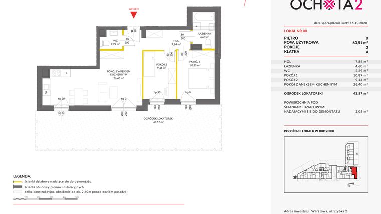 Rzut - Mieszkanie na sprzedaż 3 pokoje o powierzchni 63,51 m² - numer 8 w Moja Ochota 2
