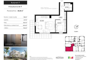 Rzut - Mieszkanie na sprzedaż 2 pokoje o powierzchni 46,18 m² - numer B17.M7 w Novum Rumia - bud. 17