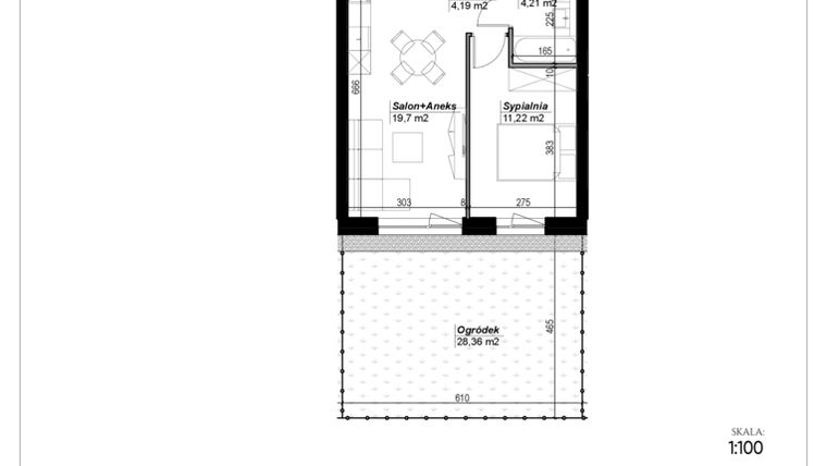 Rzut - Mieszkanie na sprzedaż 2 pokoje o powierzchni 39,32 m² - numer D.4 w Narcyzowe Wzgórza II