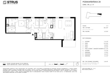 Rzut - Mieszkanie na sprzedaż 6 pokoi o powierzchni 86,39 m² - numer G9.P1 w Podskarbińska 28