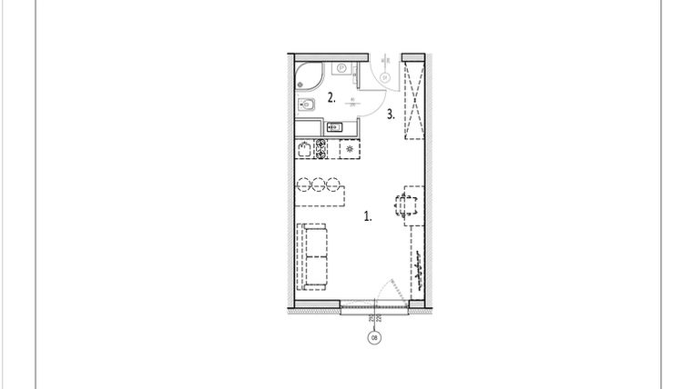 Rzut - Mieszkanie na sprzedaż 1 pokój o powierzchni 27,55 m² - numer 2 w Zachodnia 29