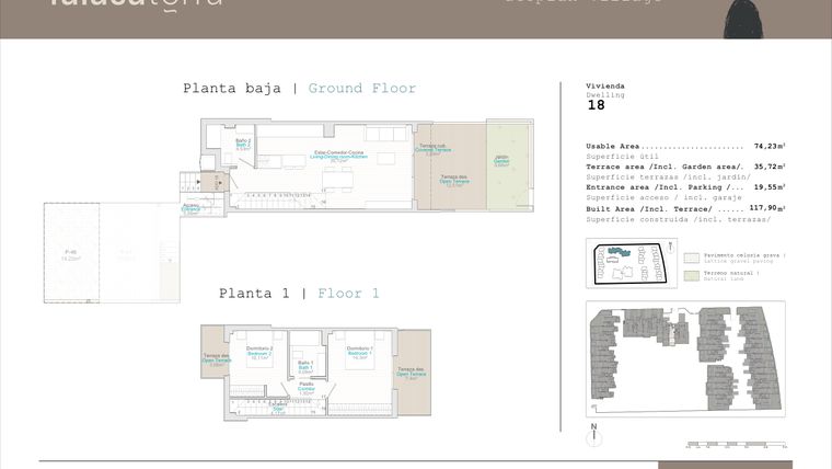 Rzut - Mieszkanie na sprzedaż 2 pokoje o powierzchni 74 m² - numer 18 w Talasa Terra - Denia