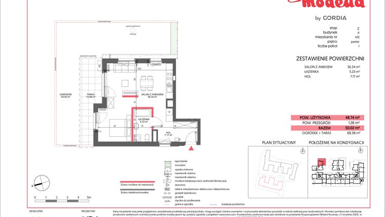 Rzut - Mieszkanie na sprzedaż 1 pokój o powierzchni 48,74 m² - numer A.143 w Modena II