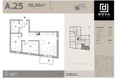 Rzut - Mieszkanie na sprzedaż 3 pokoje o powierzchni 56,96 m² - numer A25 w Nova Ceramiczna