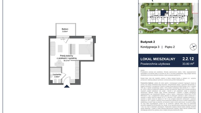 Rzut - Mieszkanie na sprzedaż 1 pokój o powierzchni 33,8 m² - numer 2.2.12 w Rytelska