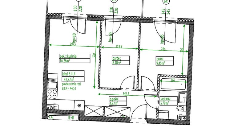 Rzut - Mieszkanie na sprzedaż 2 pokoje o powierzchni 42,72 m² - numer B.III.4 w Osiedle Opolska