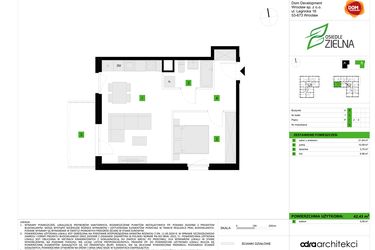 Rzut - Mieszkanie na sprzedaż 2 pokoje o powierzchni 42,43 m² - numer B8 w Osiedle Zielna IV faza 2