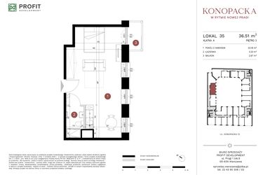 Rzut - Mieszkanie na sprzedaż 1 pokój o powierzchni 35,82 m² - numer A-KL-A.35 w Konopacka
