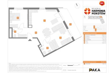 Rzut - Mieszkanie na sprzedaż 3 pokoje o powierzchni 65,3 m² - numer E.13 w Osiedle Harmonia Mokotów etap 2