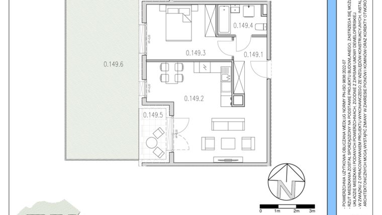 Rzut - Mieszkanie na sprzedaż 2 pokoje o powierzchni 50,24 m² - numer 149 w Osiedle Solne etap II