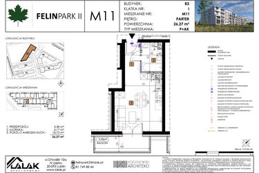 Rzut - Mieszkanie na sprzedaż 1 pokój o powierzchni 25,34 m² - numer M11 w Felin Park II etap 2