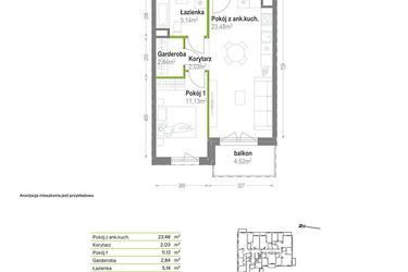 Rzut - Mieszkanie na sprzedaż 2 pokoje o powierzchni 44,62 m² - numer B.A.1.05 w Głębocka Vita