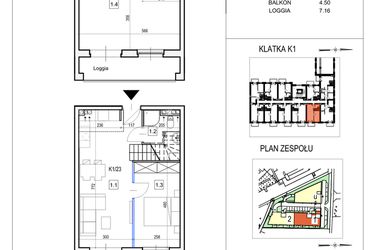 Rzut - Mieszkanie na sprzedaż 2 pokoje o powierzchni 71,5 m² - numer K1/23 w Przystań Królewiecka III