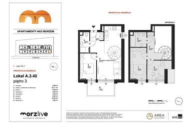 Rzut - Mieszkanie na sprzedaż 4 pokoje o powierzchni 71,11 m² - numer A.3.40 w Morzlive