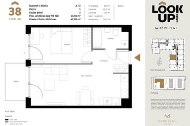 Rzut - Mieszkanie na sprzedaż 2 pokoje o powierzchni 41,56 m² - numer A.38 w Look Up House