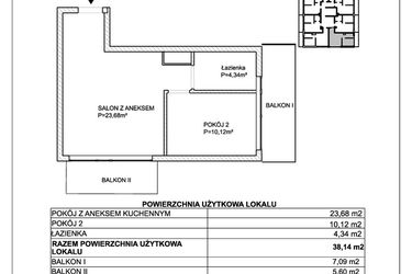 Rzut - Mieszkanie na sprzedaż 2 pokoje o powierzchni 38,14 m² - numer M19 w SUNDAY Resort Ustronie Morskie II