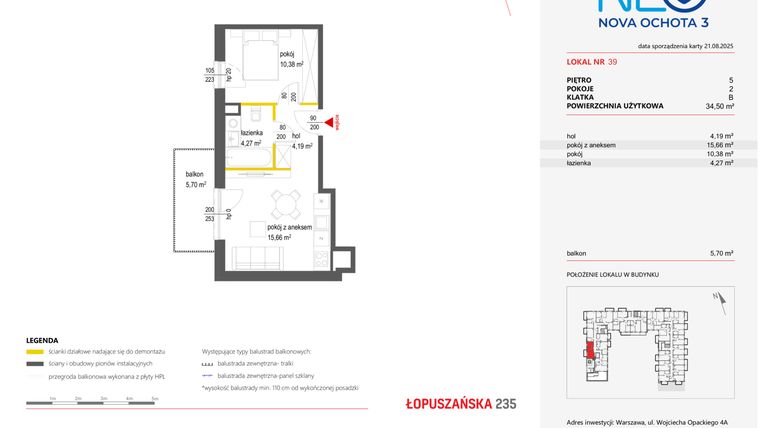 Rzut - Mieszkanie na sprzedaż 2 pokoje o powierzchni 34,5 m² - numer 39 w Neo Nova Ochota 3