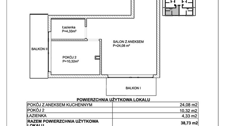 Rzut - Mieszkanie na sprzedaż 2 pokoje o powierzchni 38,73 m² - numer M12 w SUNDAY Resort Ustronie Morskie II