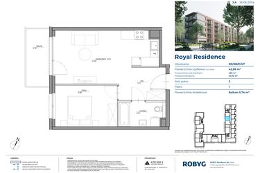 Rzut - Mieszkanie na sprzedaż 2 pokoje o powierzchni 42,8 m² - numer RR/6B/E/1/7 w Royal Residence 6B
