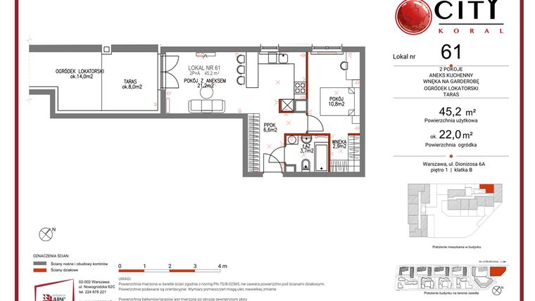 Rzut - Mieszkanie na sprzedaż 2 pokoje o powierzchni 45,2 m² - numer 61 w Comfort City Koral