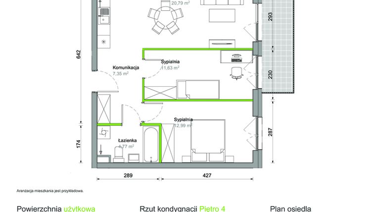 Rzut - Mieszkanie na sprzedaż 3 pokoje o powierzchni 57,53 m² - numer G.22 w Ślężna Vita
