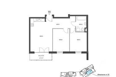 Rzut - Mieszkanie na sprzedaż 3 pokoje o powierzchni 60,92 m² - numer 55 w Wzgórze Krzemionki II