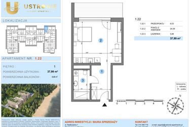 Rzut - Mieszkanie na sprzedaż 1 pokój o powierzchni 37,99 m² - numer 1.22 w Ustronie Luxury Apartments