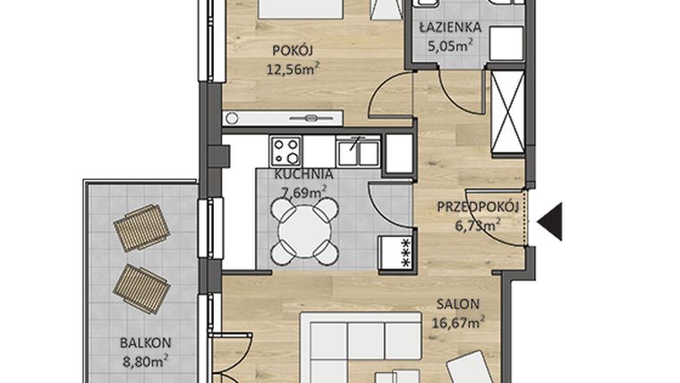 Rzut - Mieszkanie na sprzedaż 2 pokoje o powierzchni 50,42 m² - numer C1-14 w Alpha Park
