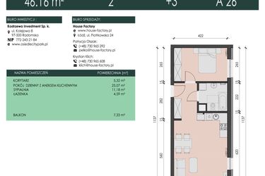 Rzut - Mieszkanie na sprzedaż 2 pokoje o powierzchni 46,16 m² - numer 26 w Osiedle City Park