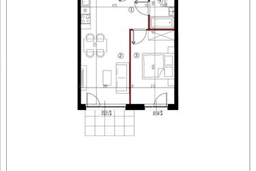 Rzut - Mieszkanie na sprzedaż 2 pokoje o powierzchni 40,22 m² - numer 54 w Andersa 3