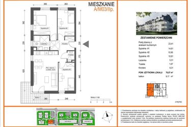Rzut - Mieszkanie na sprzedaż 4 pokoje o powierzchni 65,9 m² - numer A1/M03/2P w Zielony Brochów 7 - etap A