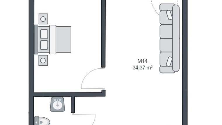 Rzut - Mieszkanie na sprzedaż 2 pokoje o powierzchni 34,37 m² - numer M14 w TARASY GĄSKI