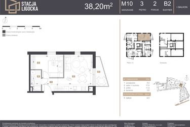 Rzut - Mieszkanie na sprzedaż 2 pokoje o powierzchni 38,2 m² - numer B2_M10 w Stacja Ligocka
