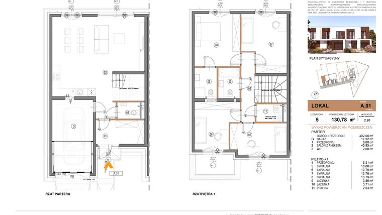 Rzut - Dom na sprzedaż 5 pokoi o powierzchni 130,78 m² - numer A.1 w Osiedle Prestige - Stare Babice