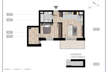 Rzut - Mieszkanie na sprzedaż 2 pokoje o powierzchni 47,06 m² - numer 55 w Szczytno Dąbrowskiego - etap 3