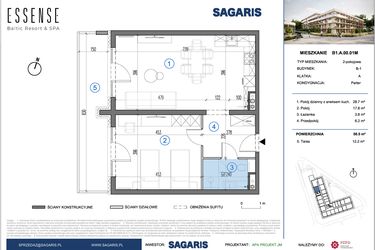Rzut - Mieszkanie na sprzedaż 2 pokoje o powierzchni 56,5 m² - numer B1.A.00.01M w ESSENSE Baltic Resort&SPA 2