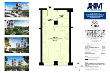 Rzut - Mieszkanie na sprzedaż 1 pokój o powierzchni 29,4 m² - numer A.2.23U w Aura Towers