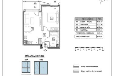Rzut - Mieszkanie na sprzedaż 2 pokoje o powierzchni 41,31 m² - numer B.3.6 w GreenLine