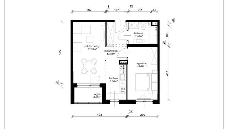 Rzut - Mieszkanie na sprzedaż 2 pokoje o powierzchni 48,05 m² - numer E.3.20.2k w Art.Teo etap 3