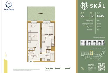 Rzut - Mieszkanie na sprzedaż 2 pokoje o powierzchni 38,8 m² - numer M.10 w Skal