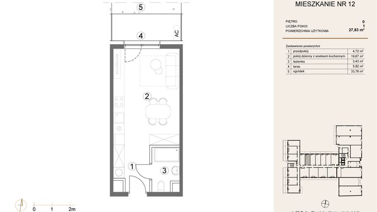 Rzut - Mieszkanie na sprzedaż 1 pokój o powierzchni 27,83 m² - numer 12 w Waterlane Vibe
