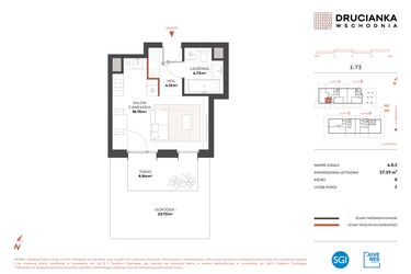 Rzut - Mieszkanie na sprzedaż 1 pokój o powierzchni 27,59 m² - numer A.0.3 w Drucianka Wschodnia