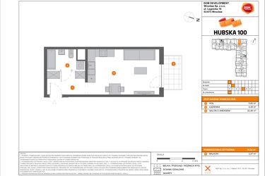 Rzut - Mieszkanie na sprzedaż 1 pokój o powierzchni 30,54 m² - numer B.110 w Hubska 100