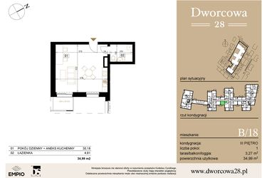 Rzut - Mieszkanie na sprzedaż 1 pokój o powierzchni 35,29 m² - numer B18 w Dworcowa 28