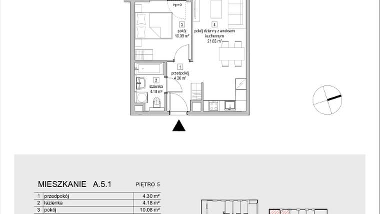 Rzut - Mieszkanie na sprzedaż 2 pokoje o powierzchni 40,39 m² - numer A.5.1 w ATAL Symbioza IA