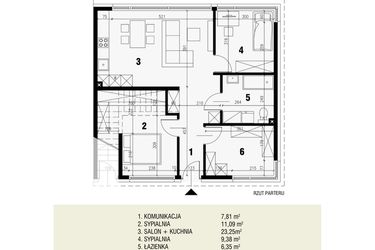 Rzut - Mieszkanie na sprzedaż 4 pokoje o powierzchni 66,68 m² - numer 6.1 w Gryczana 23