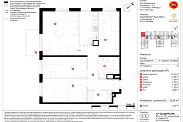 Rzut - Mieszkanie na sprzedaż 4 pokoje o powierzchni 85,88 m² - numer 65 w Apartamenty nad Rzeką