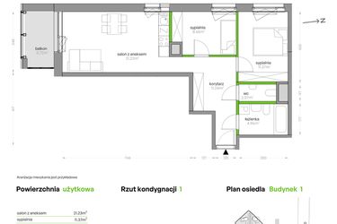 Rzut - Mieszkanie na sprzedaż 3 pokoje o powierzchni 59,52 m² - numer SV/35 w Sikorskiego Vita