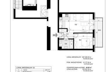 Rzut - Mieszkanie na sprzedaż 2 pokoje o powierzchni 45,65 m² - numer C1.33 w Centralna 51C